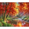 Peinture au numéro : Rivière d'automne et barque - sans châssis en bois - Figured'Art