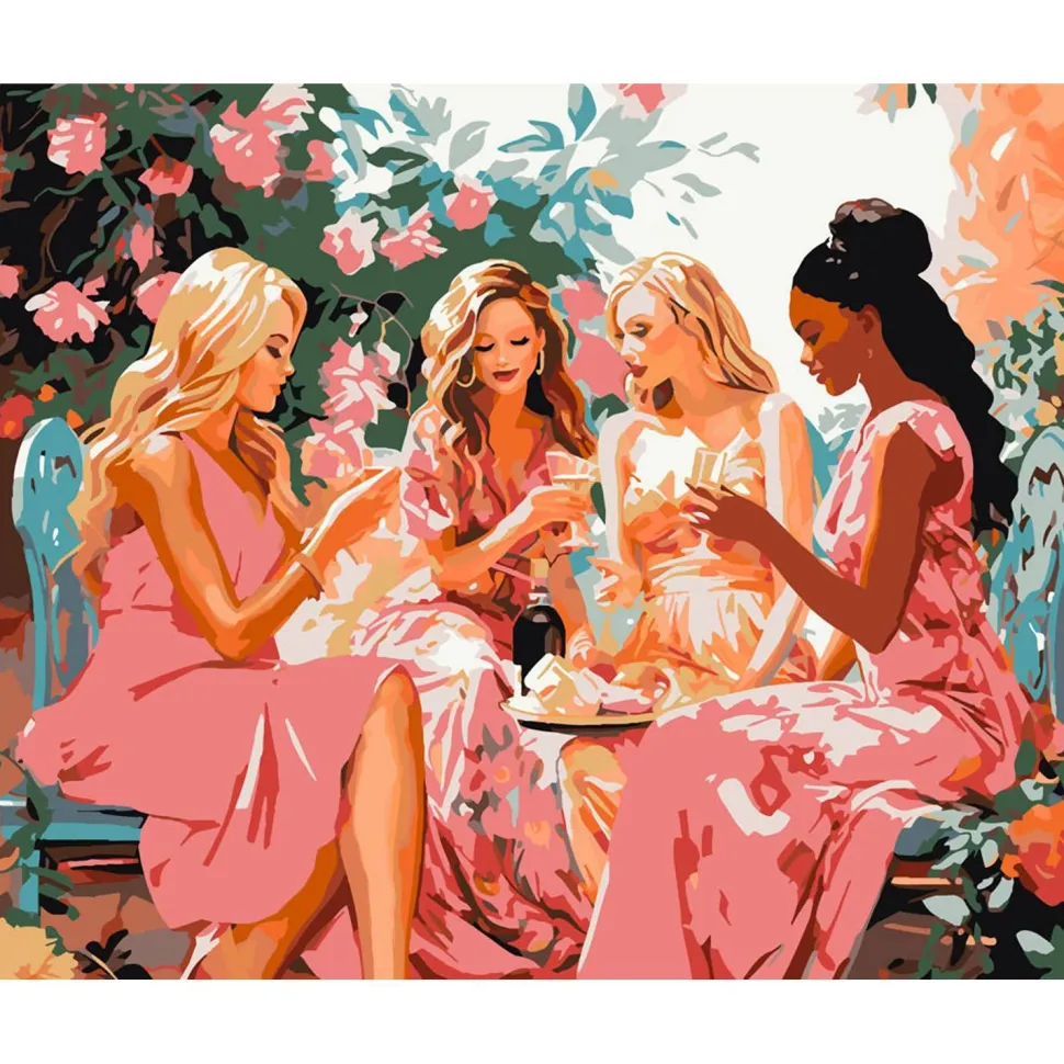 Peinture au numéro : Toast des Divas au Jardin - toile tendue sur châssis - Figured'Art