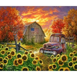 Peinture au numéro : Tournesols devant la grange - toile tendue sur châssis - Figured'Art