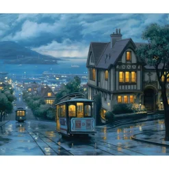 Peinture au numéro : Tramway au crepuscule - toile tendue sur châssis - Figured'Art