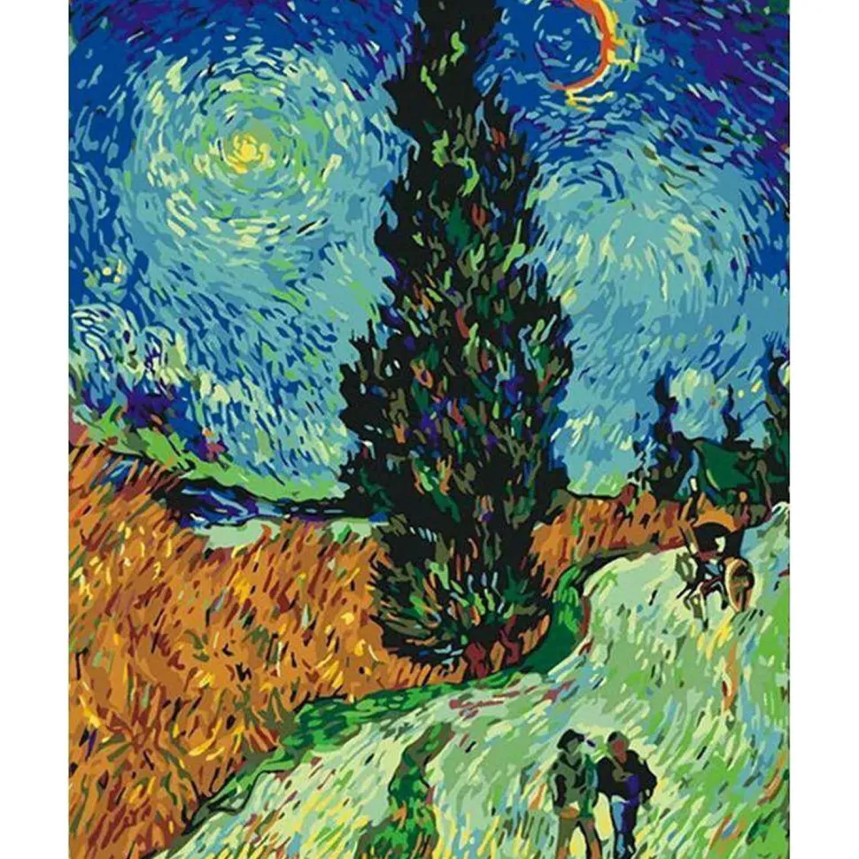Peinture au numéro : Van Gogh - La Route aux Cyprès - sans châssis en bois - Figured'Art