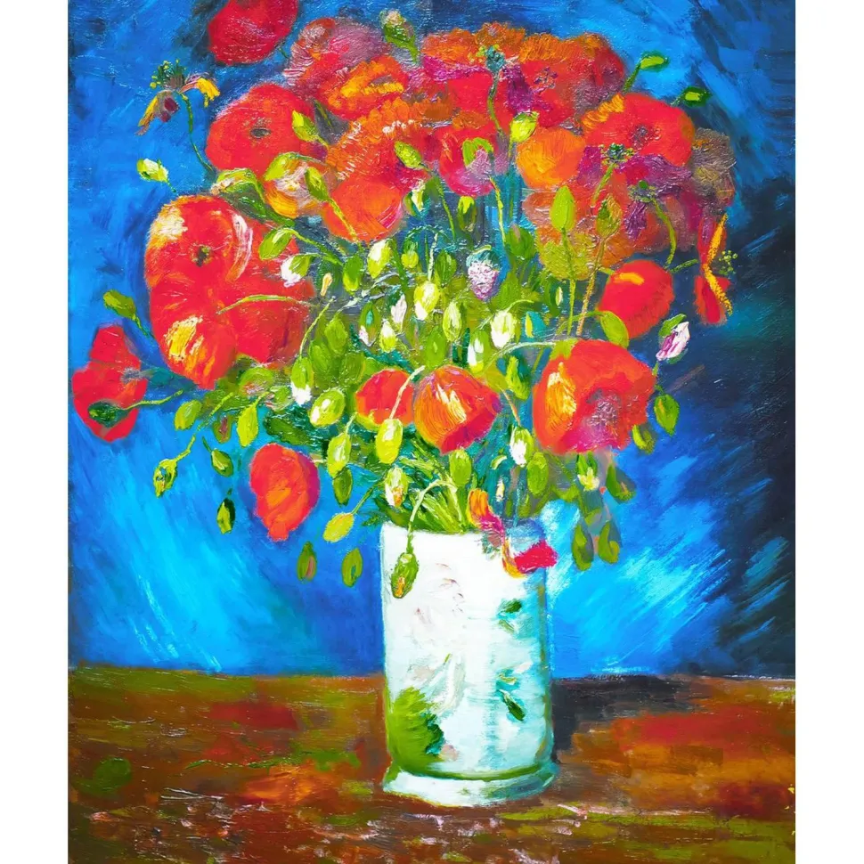 Peinture au numéro : Vase avec Coquelicots - Van Gogh - toile tendue sur châssis - Figured'Art