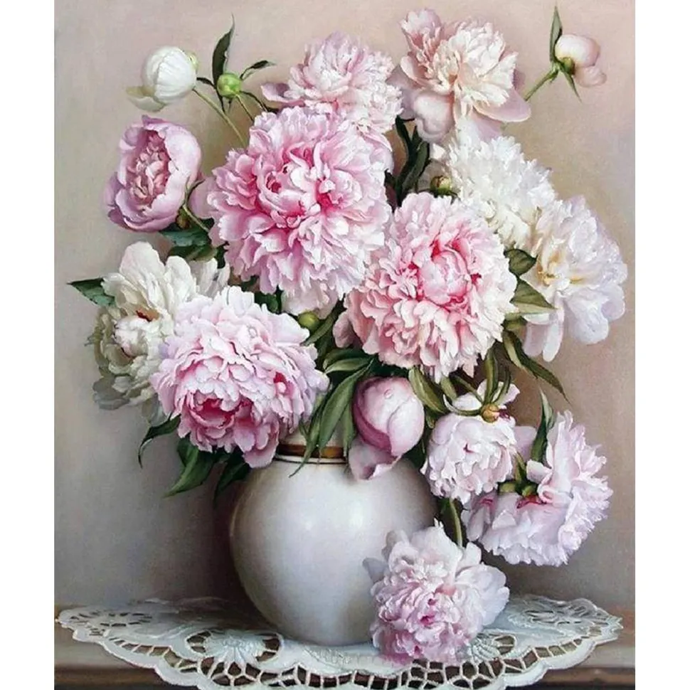 Peinture au numéro : Vase de Pivoines - toile tendue sur châssis - Figured'Art