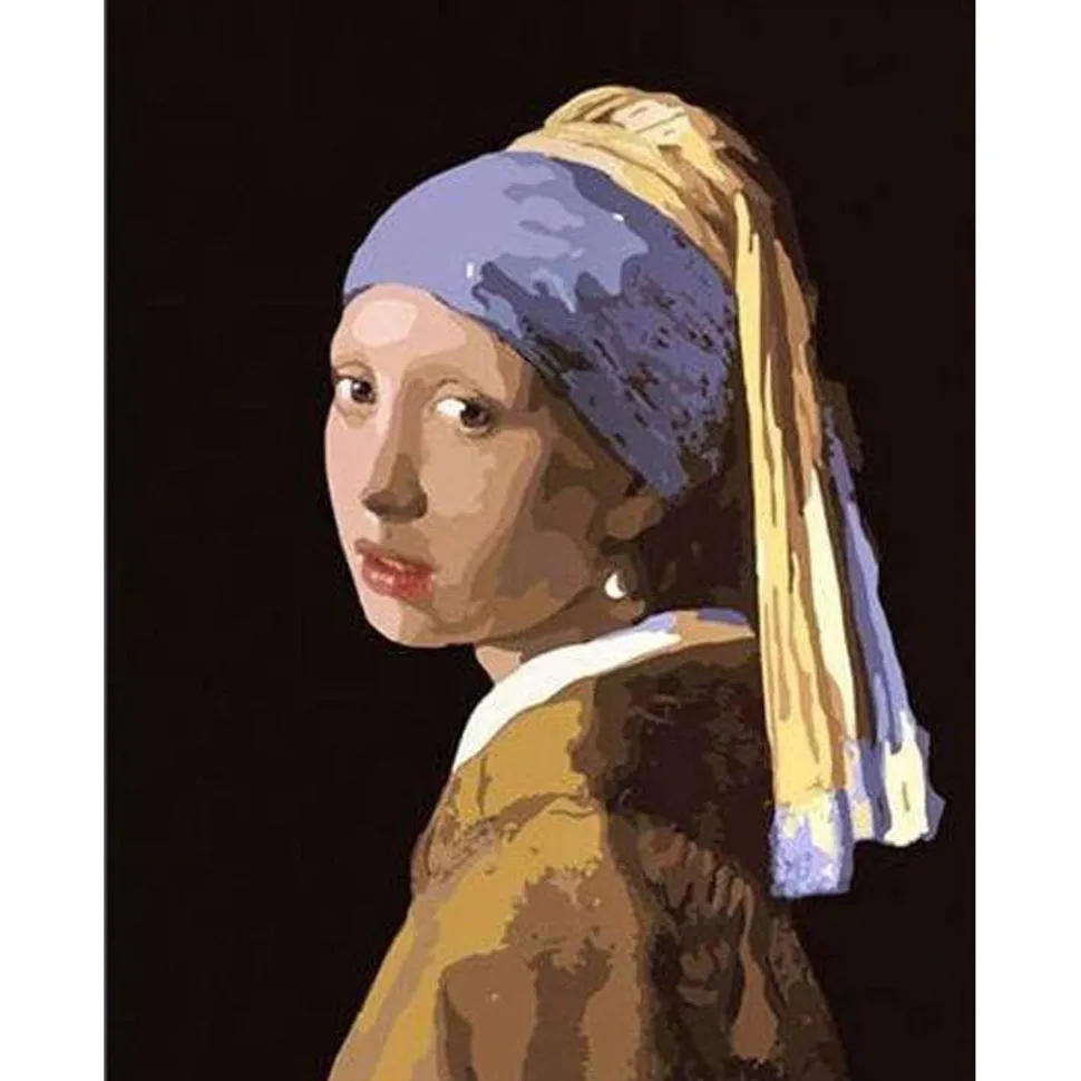 Peinture au numéro : Vermeer la jeune fille à la perle - sans châssis en bois - Figured'Art