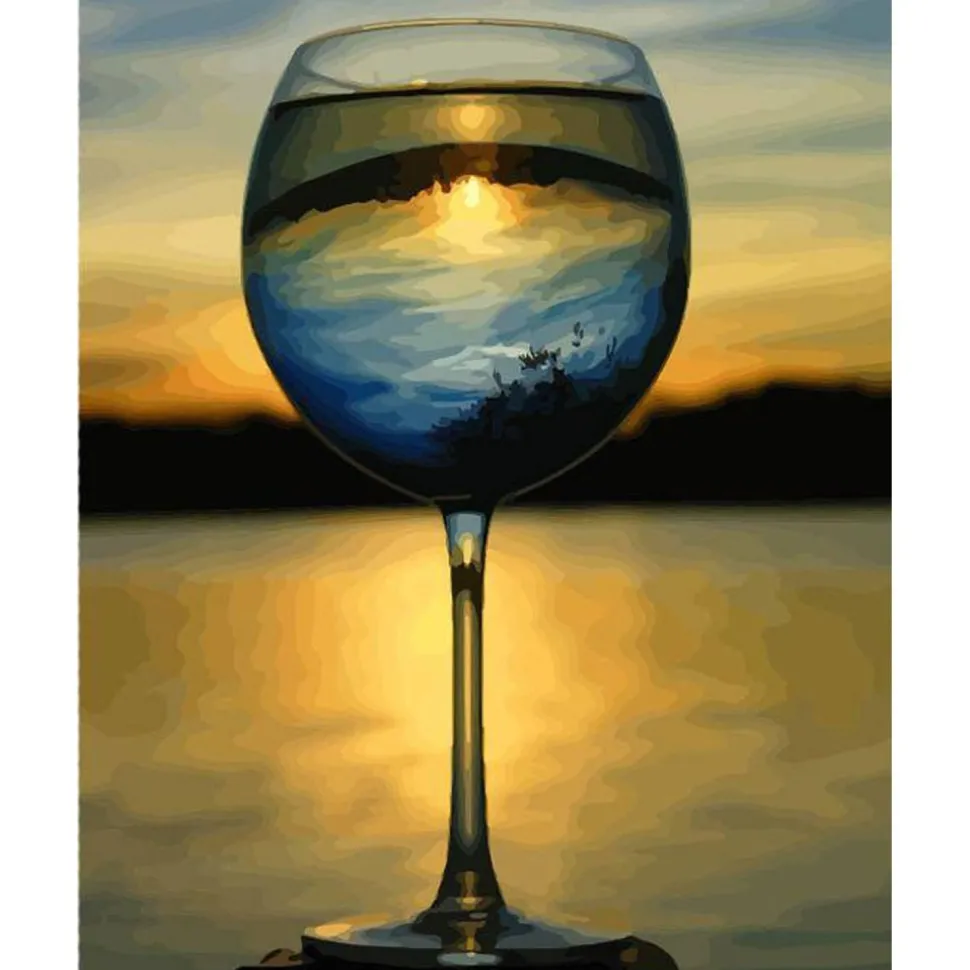 Peinture au numéro : Verre de Vin et vue sur l'Horizon - sans châssis en bois - Figured'Art
