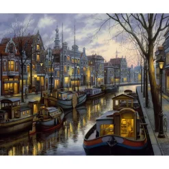 Peinture au numéro : Vie sur le canal - toile tendue sur châssis - Figured'Art