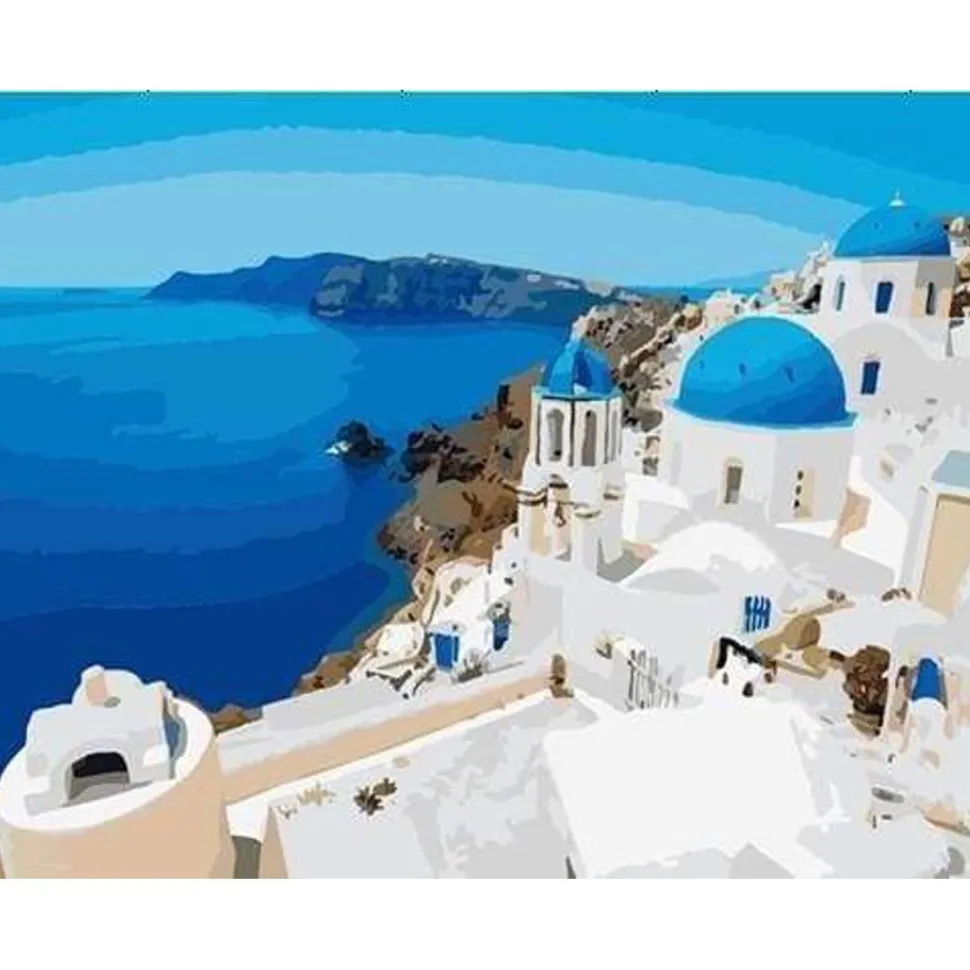 Peinture au numéro : Village grec - sans châssis en bois - Figured'Art