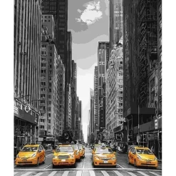 Peinture au numéro : Ville Moderne et Taxis Jaunes - toile tendue sur châssis - Figured'Art