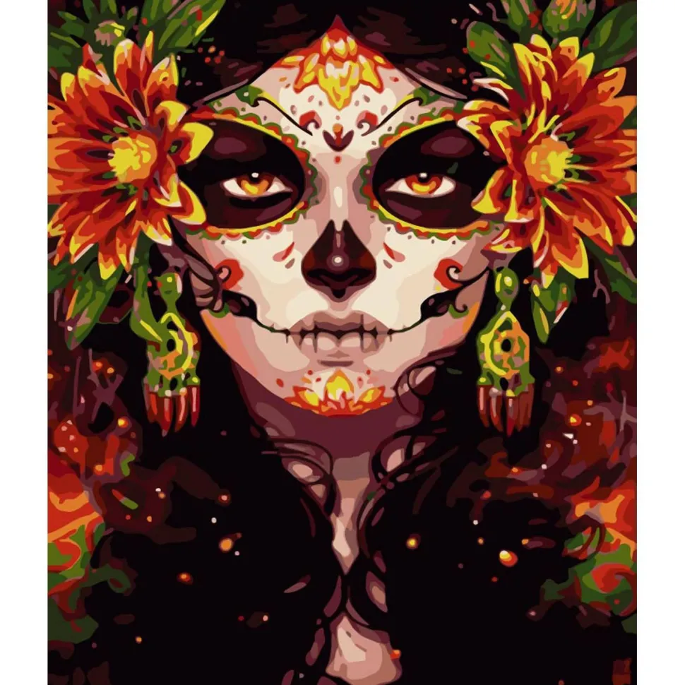 Peinture au numéro : Visage et Fleurs - sans châssis en bois - Figured'Art