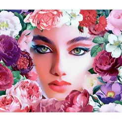Peinture au numéro : Visage et Fleurs - sans châssis en bois - Figured'Art