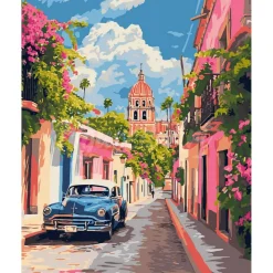 Peinture au numéro : Voiture classique à Mexico - toile tendue sur châssis - Figured'Art