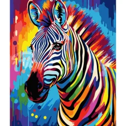 Peinture au numéro : Zèbre Coloré Abstrait - toile tendue sur châssis - Figured'Art