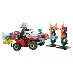 Pompier avec quad et deux arbustes enflammés - Playmobil