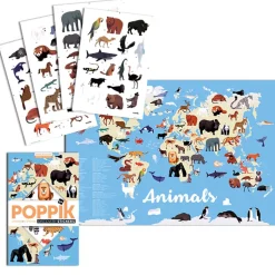 Poster pédagogique et stickers : Animaux du monde - Poppik