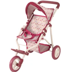 Poussette à 3 roues bordeaux avec motifs fleurs - Gotz