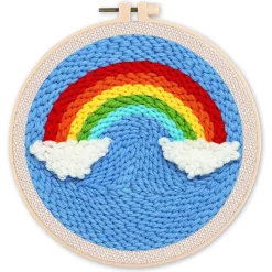 Punch Needle : Arc en ciel et Nuages - avec cadre - Figured'Art