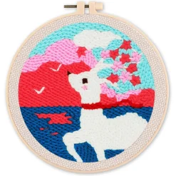 Punch Needle : Biche et Fleurs - avec cadre - Figured'Art
