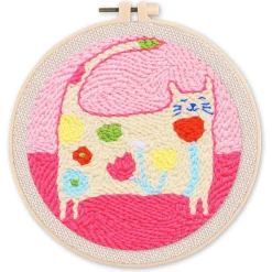 Punch Needle : Chat fleuri - avec cadre - Figured'Art