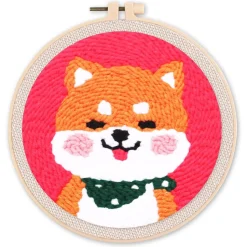 Punch Needle : Chien Shiba Inu - avec cadre - Figured'Art