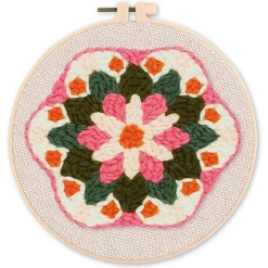 Punch Needle : Couronne de Fleurs - avec cadre - Figured'Art