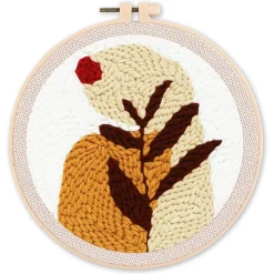 Punch Needle : Feuille et Soleil Rouge - avec cadre - Figured'Art