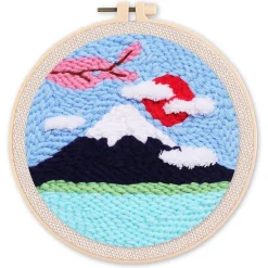 Punch Needle : Le Mont Fuji et Cerisier - avec cadre - Figured'Art