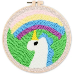 Punch Needle : Licorne et Arc en Ciel - avec cadre - Figured'Art