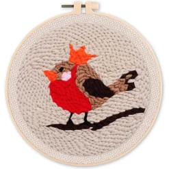 Punch Needle : Oiseau Rouge-gorge - avec cadre - Figured'Art