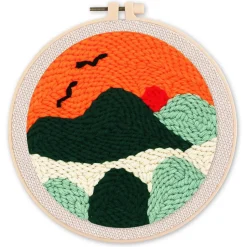 Punch Needle : Paysage au Coucher du Soleil - avec cadre - Figured'Art