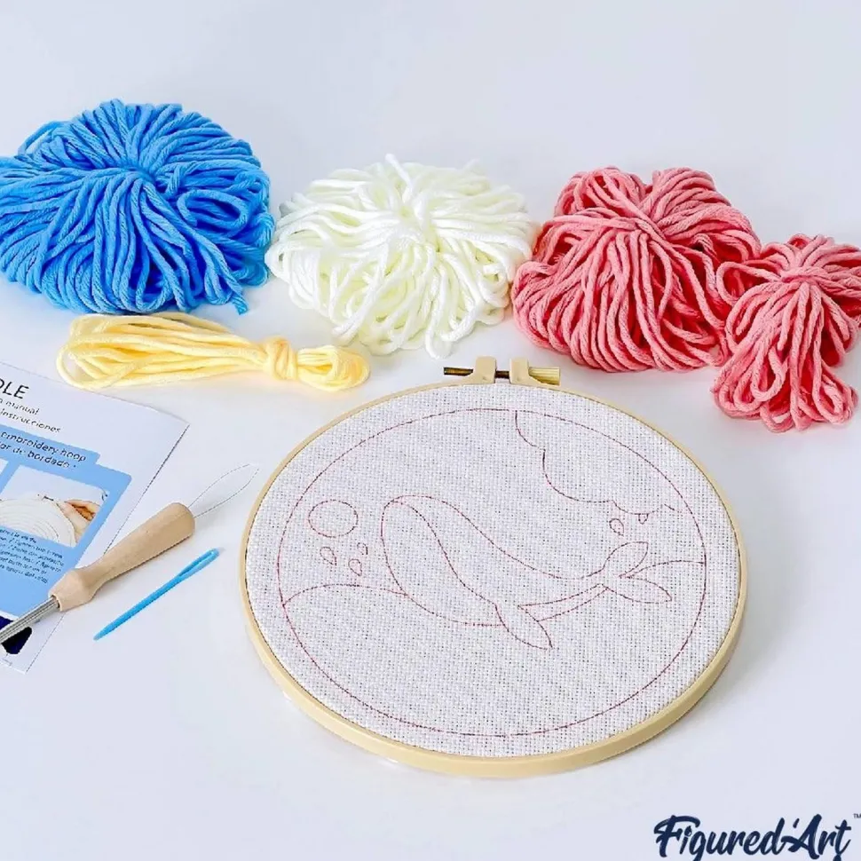 Punch Needle : Petit Renard et Ciel Bleu - avec cadre - Figured'Art