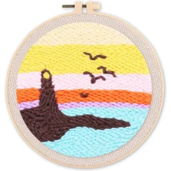 Punch Needle : Phare et Coucher de Soleil - avec cadre - Figured'Art