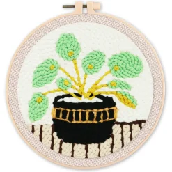 Punch Needle : Plante et Pot noir - avec cadre - Figured'Art