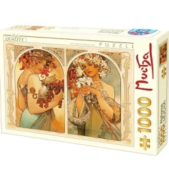 Puzzle 1000 pièces - Alphonse Mucha : Dyptique fruit et fleur - DToys