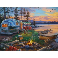Puzzle 1000 pièces : Camping idylle au bord du lac - Schmidt