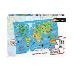 Puzzle 100 pièces : Carte du monde des monuments - Nathan