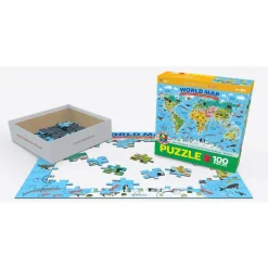 Puzzle 100 pièces : Carte illustrée du monde - Eurographics