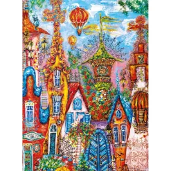 Puzzle 500 pièces : charmant village portails bleus - Heye