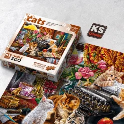 Puzzle 500 pièces : Chatons dans le bureau de l’écrivain - Ks Games