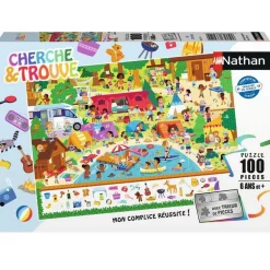 Puzzle 100 pièces : cherche et trouve : au camping - Nathan