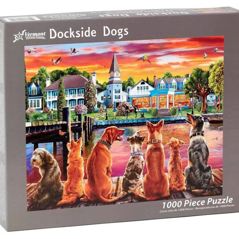 Puzzle 1000 pièces : Chiens au bord du quai - Vermont Christmas Company