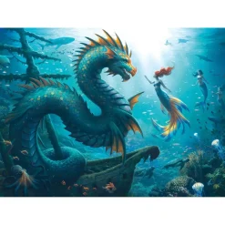 Puzzle 1000 pièces : Dragon, sirène et tortues des profondeurs - Ravensburger
