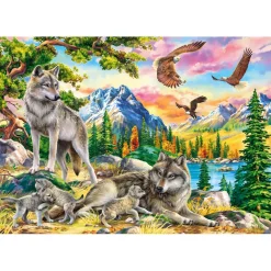 Puzzle 1000 pièces : Famille de loups et aigles - Castorland