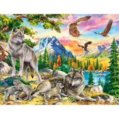 Puzzle 300 pièces : Famille de loups et aigles - Castorland