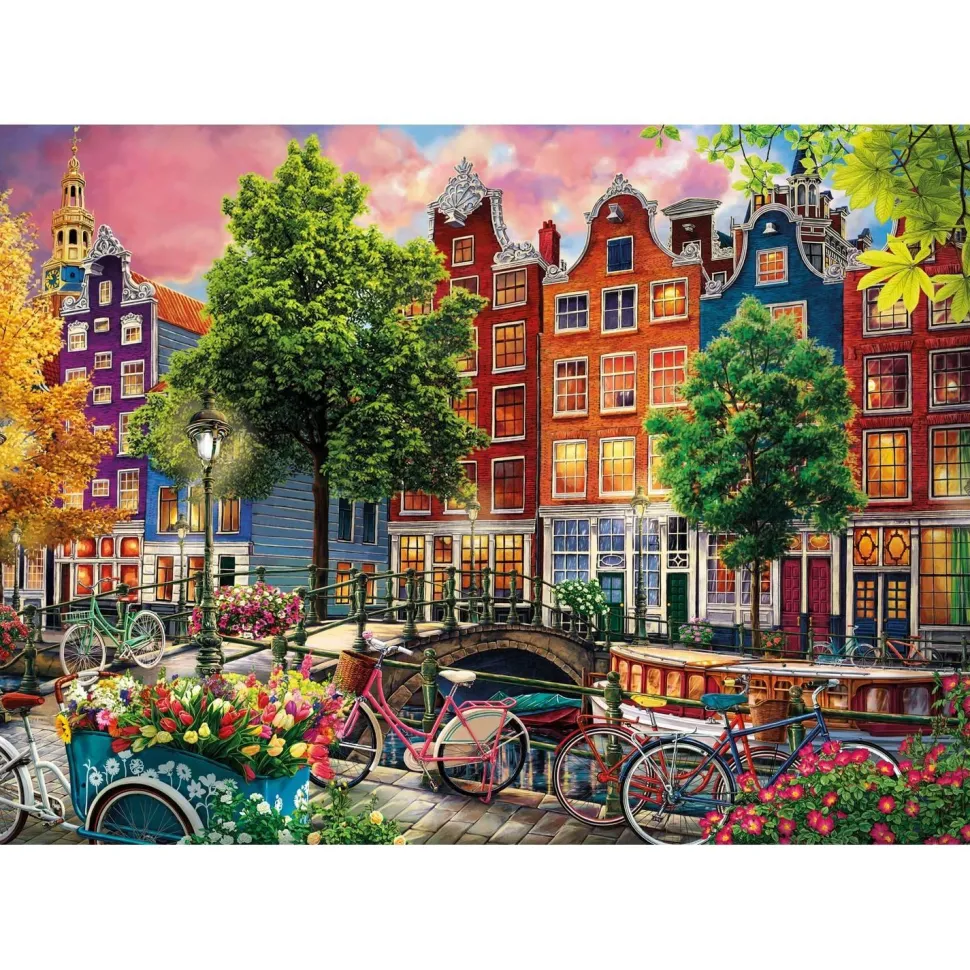 Puzzle 1000 pièces : Magnifique Coucher de Soleil à Amsterdam - Ks Games