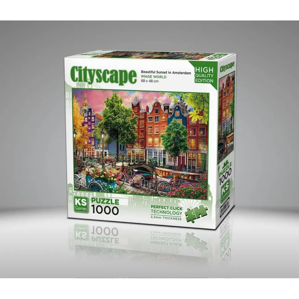 Puzzle 1000 pièces : Magnifique Coucher de Soleil à Amsterdam - Ks Games