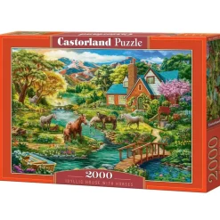 Puzzle 2000 pièces : Maison Idyllique avec des Chevaux - Castorland