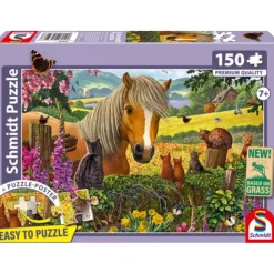 Puzzle 150 pièces : Mignons visiteurs dans la prairie - Schmidt