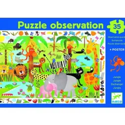 Puzzle 35 pièces - Poster et jeu d'observation : La jungle - Djeco