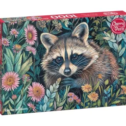 Puzzle 1000 pièces : Raton laveur dans les fleurs - CherryPazzi
