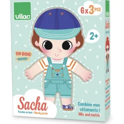 Puzzle 3 pièces : Sacha à habiller - Vilac